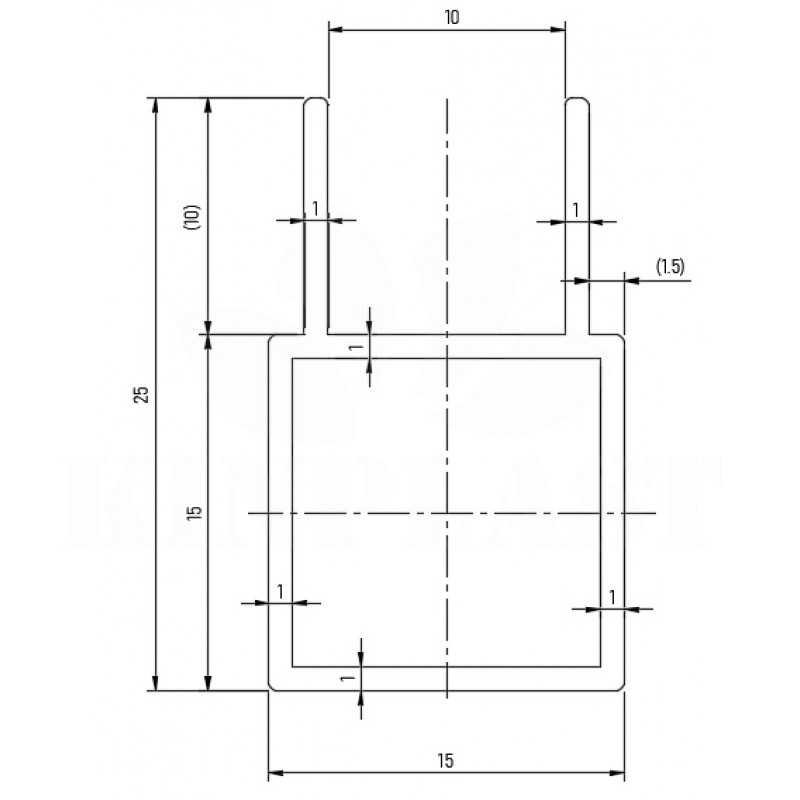 Hliníkový profil AHJ15V1, 15x15x1,5mm, 1 x drážka 10mm rovná, 100cm, stříbrný elox