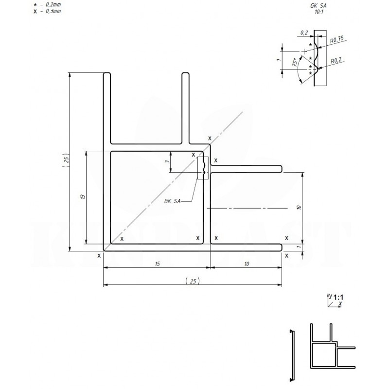 Hliníkový profil AHJ15V2, 15x15x1,5mm, 2 x drážka 10mm rohová, 100cm, stříbrný elox