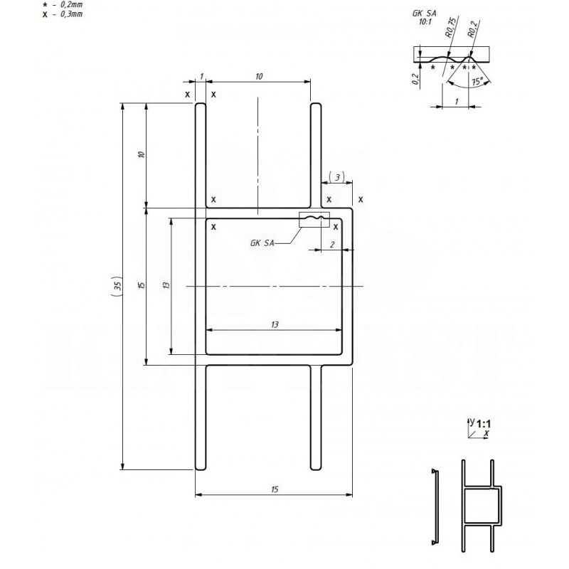 Hliníkový profil AHJ15V2, 15x15x1,5mm, 2 x drážka 10mm rovná, 100cm, stříbrný elox