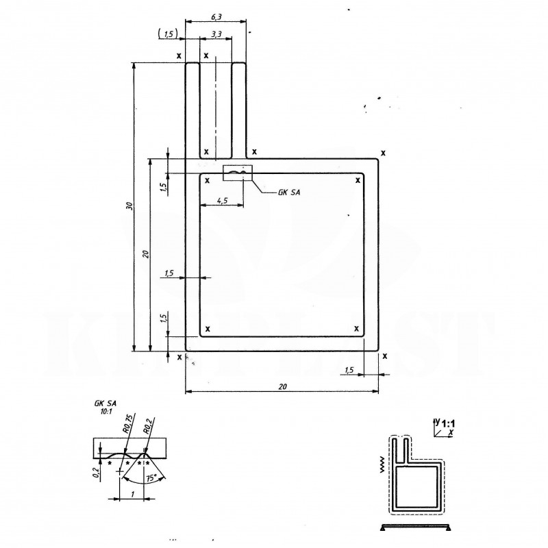 Hliníkový profil AHJ20V1, 20x20x1,5mm, 1 x drážka rovná 3mm, 100cm, stříbrný elox