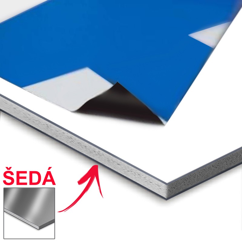 Deska sendvičová 3mm bílá/šedá, 100x100cm, lakovaný alu plech s jádrem z polyetylenu