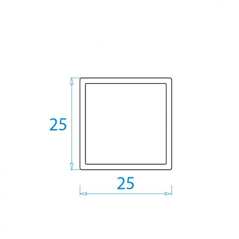 Hliníkový profil 2500, 25x25x1,5mm, čtvercový, 100cm, stříbrný elox