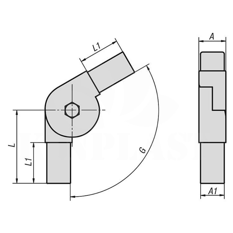 Spojka profilů AH 20 x 20 mm, kloubová 2D, plastová, černá