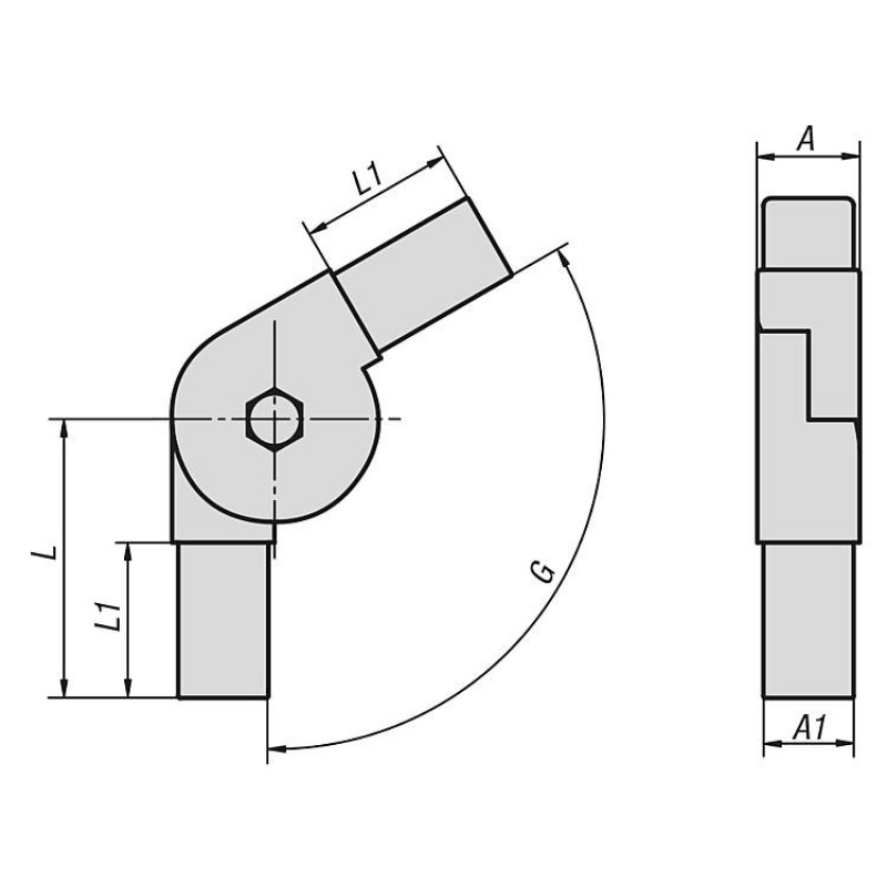 Spojka profilů AH 20 x 20 mm, kloubová 2D, plastová, černá