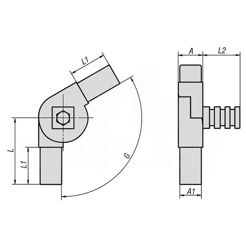 Spojka profilů AH 25 x 25 mm, kloubová 3D, plastová, černá