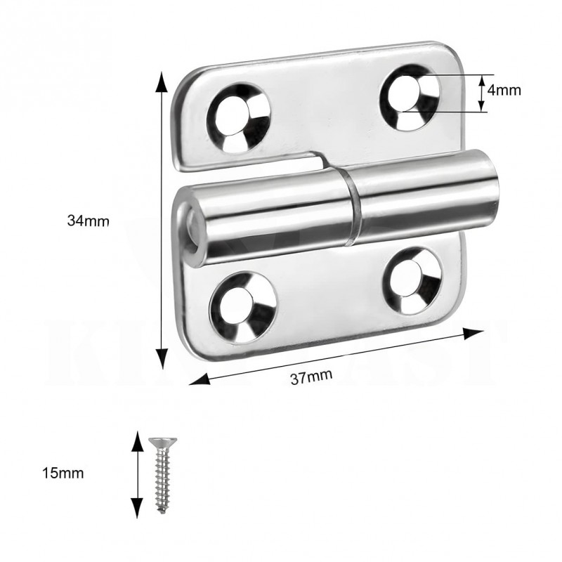 Pant nerezový  37 × 34 mm, ušlechtilá ocel, 2x dveřní závěs, pravý, pro dveře, okna, 8 kusů šroubů 