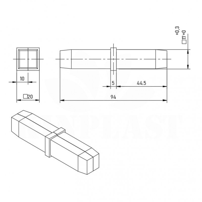 Spojka profilů AH 20 x 20 mm, rovná 1D, plastová, černá