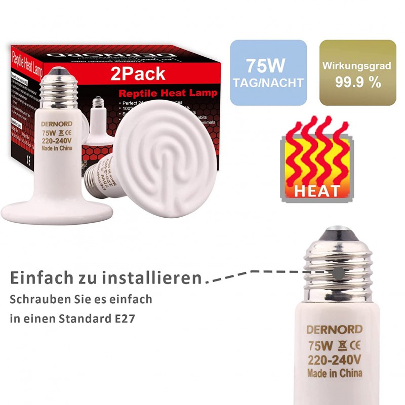 Keramická tepelná lampa 2kusy 150W, 230V/E27, topná lampa pro zvířata, kuřata, křepelky, plazi