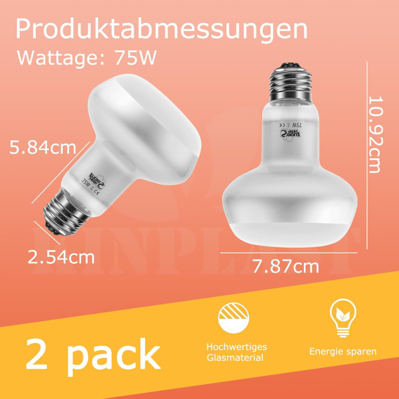 Infražárovka Lucky Herp 75 W, čirá tepelná lampa pro ohřev a světlo pro kuřata a křepelky, 2 kusy v balení 