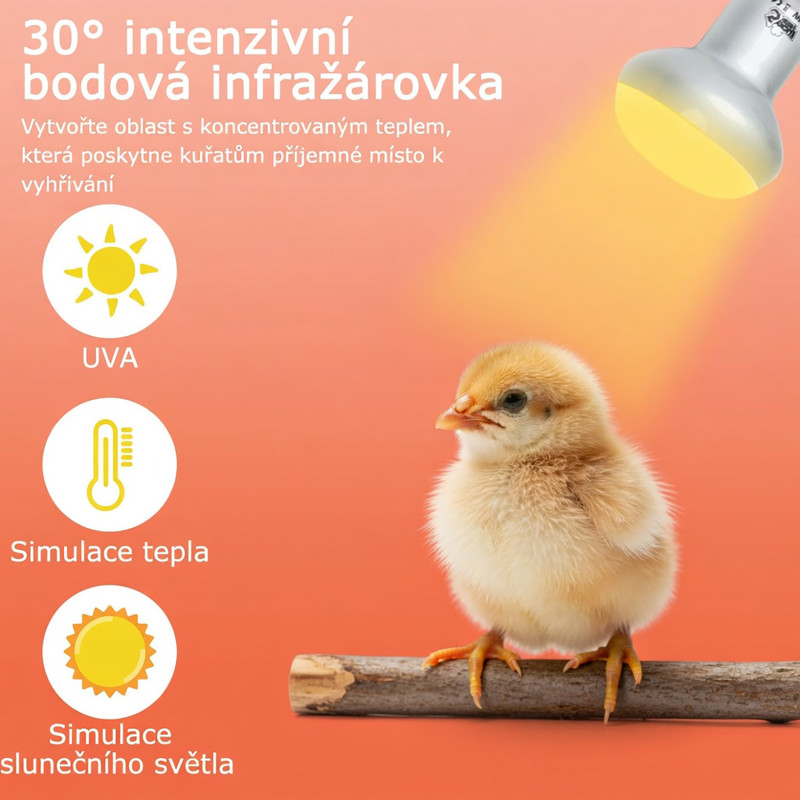 Infražárovka Lucky Herp 75 W, čirá tepelná lampa pro ohřev a světlo pro kuřata a křepelky, 2 kusy v balení 