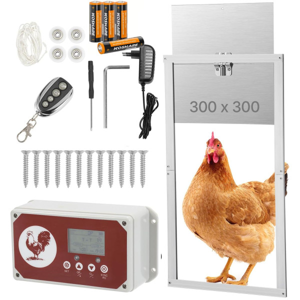 Automatické otevírání a zavírání kurníku Chicken-Door až 4 kg dvířka s časovačem + světelný senzor + alu dvířka 30 x 30 cm