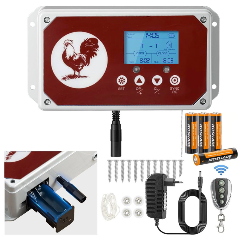 Automatické otevírání a zavírání kurníku Chicken-Door až 4 kg dvířka s časovačem + světelný senzor + 4x AA baterie