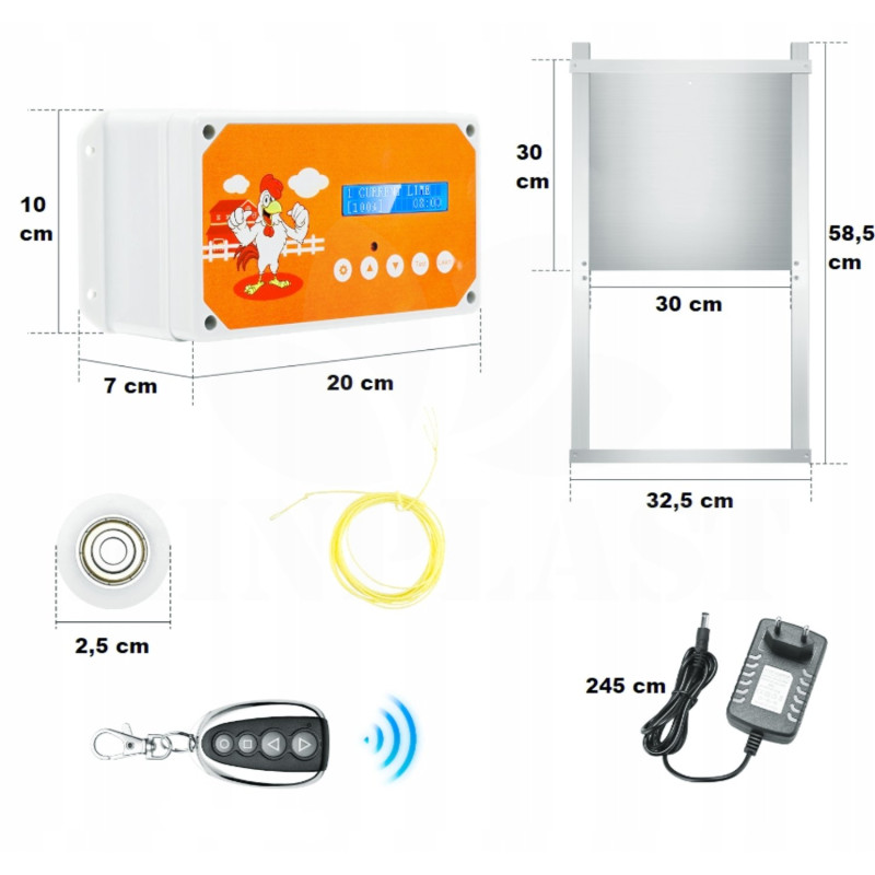 Automatické otevírání a zavírání kurníku Chicken Coop sada, strojek + dvířka 30 x 30cm s časovačem a dálkovým ovládáním