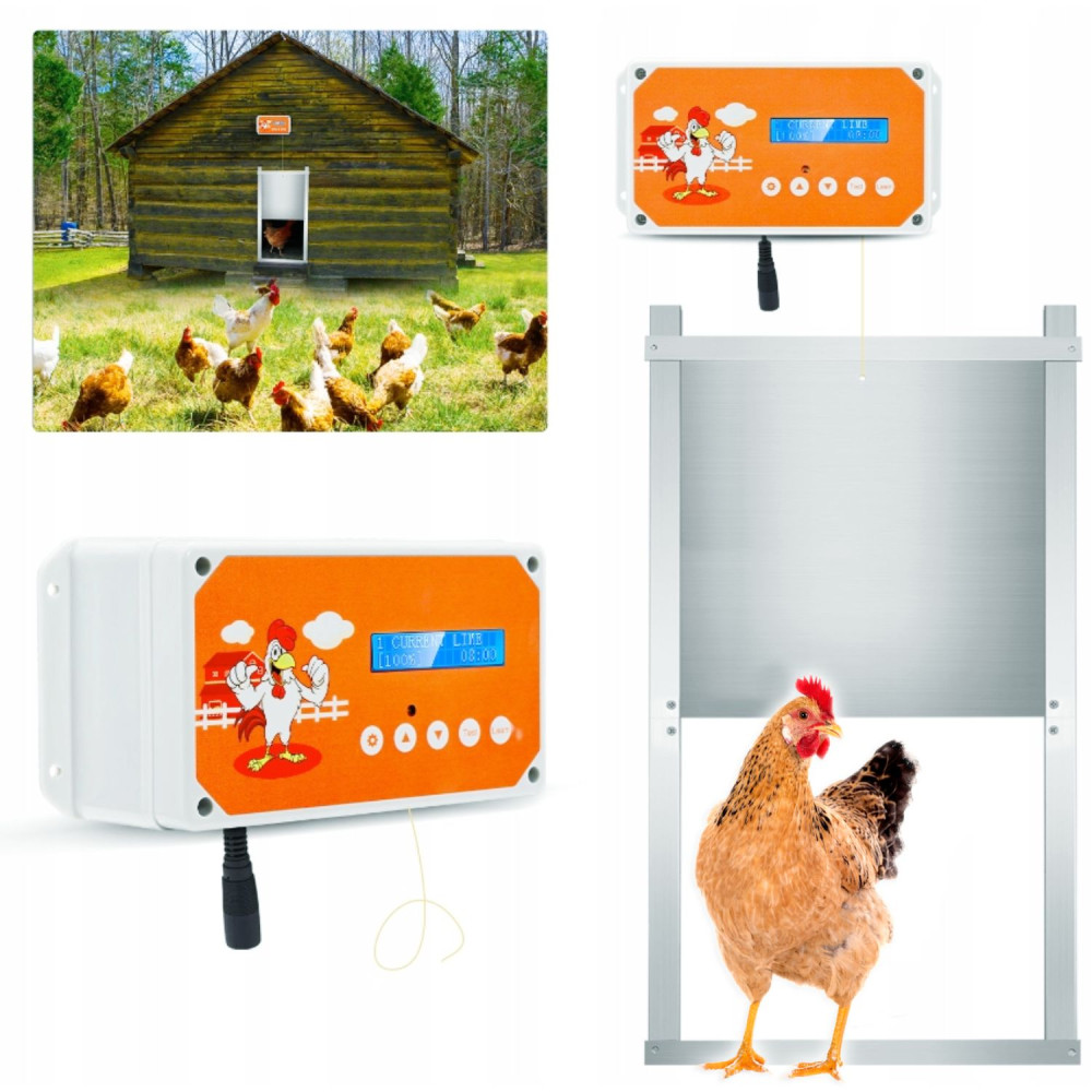 Automatické otevírání a zavírání kurníku Chicken Coop sada, strojek + dvířka 30 x 30cm s časovačem a dálkovým ovládáním