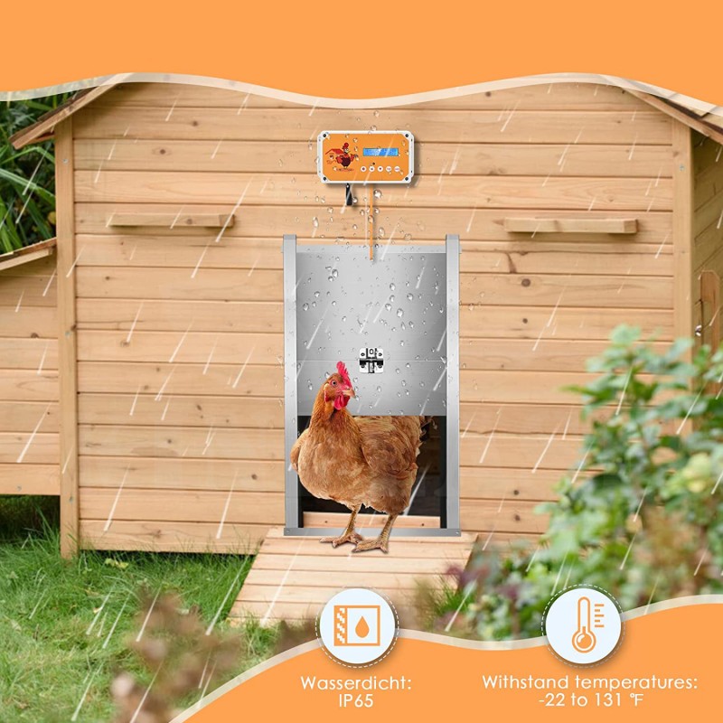 Automatické otevírání a zavírání kurníku Chicken Coop až 3 kg dvířka + hliníková dvířka 25 x 35 cm + baterie