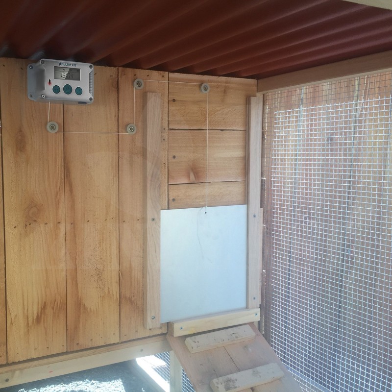 Automatická dvířka kurníku - sada Poultry kit Premium 230V + baterie, solární panel, sada s dvířky 30 x 40 cm