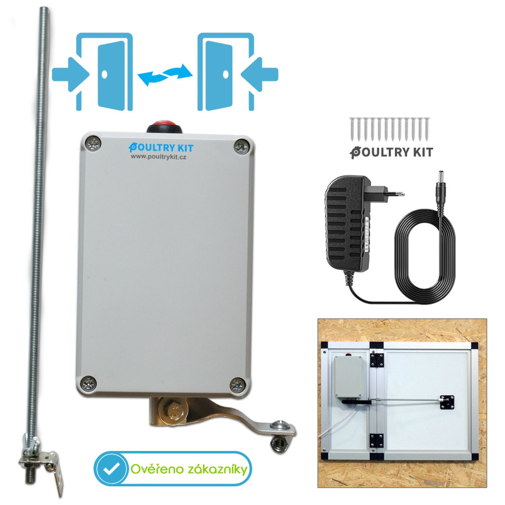 Automatické otevírání a zavírání kurníku Poultry kit Horizont, adaptér 230V, 6x AA baterie, řízené mikroprocesorem