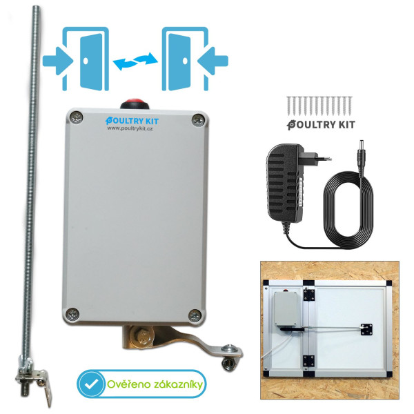 Automatické otevírání a zavírání kurníku Poultry kit Horizont, adaptér 230V, 6x AA baterie, řízené mikroprocesorem