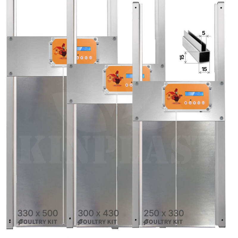 Automatické otevírání a zavírání kurníku Technik Coop Komplet 250x330, 230V + 4x baterie AA, kompletní sada s dvířky