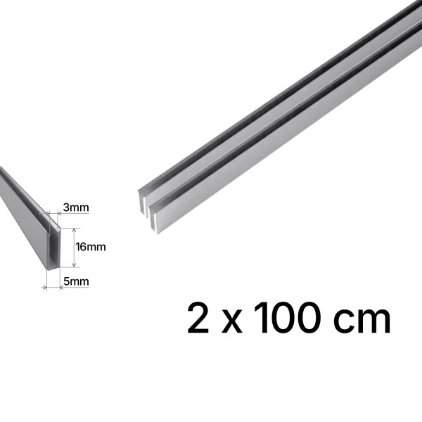 Hliníkový profil U - vodící hliníková ližina pro dvířka kurníku, 2 x 100 cm, 16 x 5 mm, drážka 3 mm, stříbrný elox 