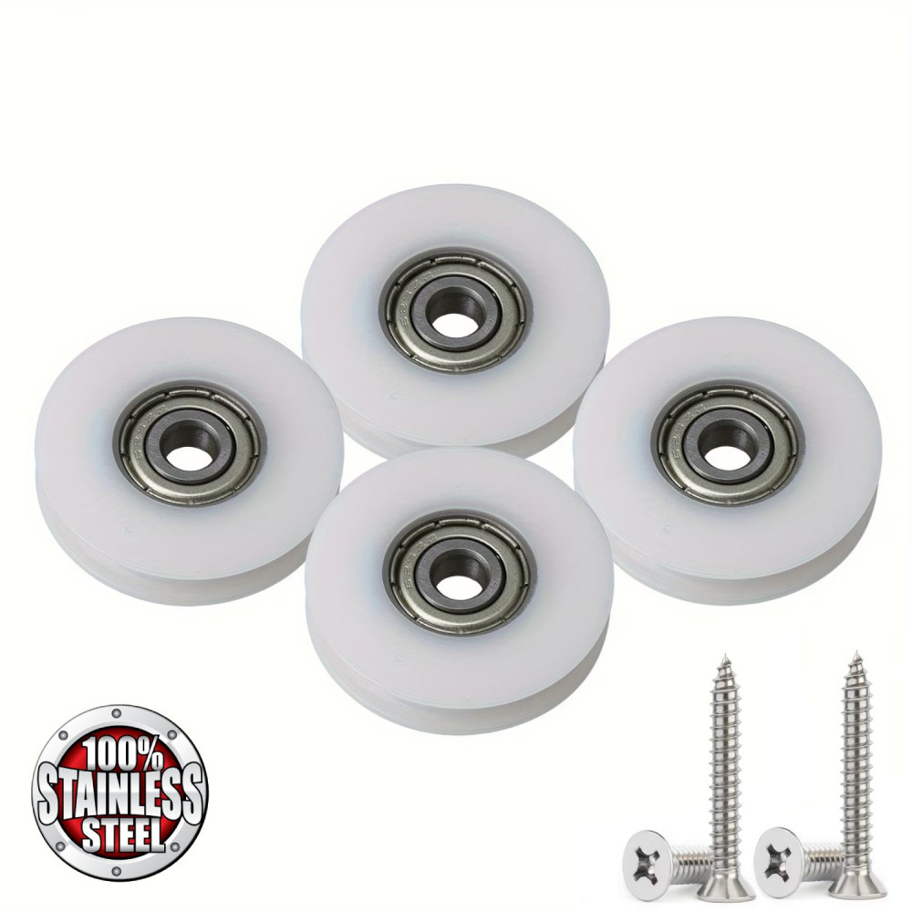 Kladky pro otvírač dveří kurníku s ložiskem 30 mm, 4 kusy  + nerezové šrouby pro vedení šňůrky pro padací dvířka