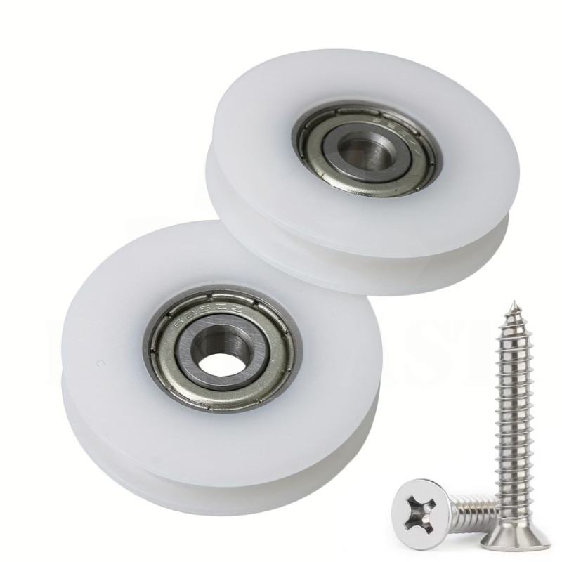 Kladky pro otvírač dveří kurníku s ložiskem 30 mm, 4 kusy  + nerezové šrouby pro vedení šňůrky pro padací dvířka