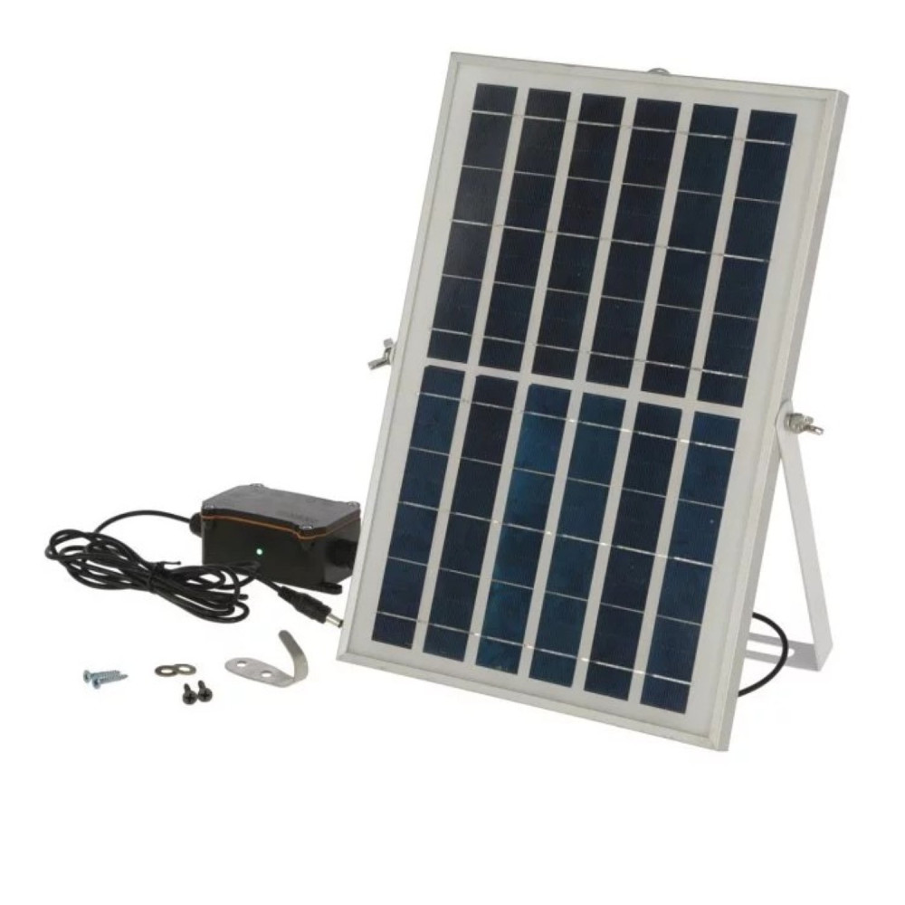 Solární panel pro dvířka kurníku Kerbl 3,7V 10W, fotovoltaický panel se stojenem a baterií 2200 mAh, kabel 5 m