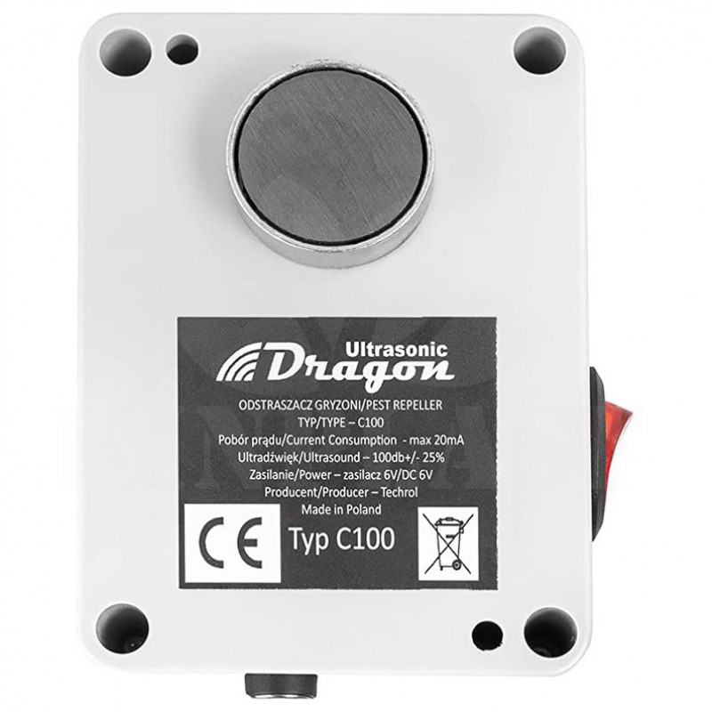 Plašič na kuny, myši a potkany ultrazvukový Dragon Ultrasonic C100, vodotěsný, napájení 6V adaptér