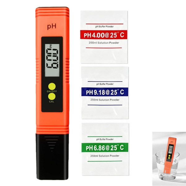 Měřič vody, pH metr s LCD displejem, přenosný 0,00 – 14,00, vysoká přesnost ± 0,01, kalibrační sada