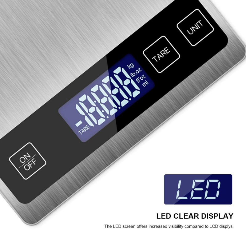 Digitální váha, prémiová nerezová váha na pečení a vaření 10 kg/1 g, deska z ušlechtilé oceli