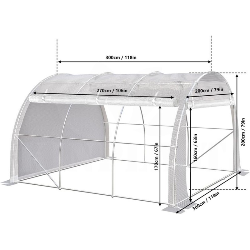 Zahradní fóliovník Orchard 9 m², 3 x 3 x 2 m, tunel s rolovacími stěnami,  trubky 19 mm, PE 140 g/m² s vysokou hustotou 