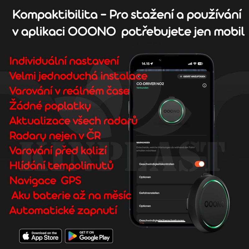Antiradar OOONO CO-DRIVER NO. 2, nový model 2025 do auta, varuje před kontrolami rychlosti a nebezpečnými místy