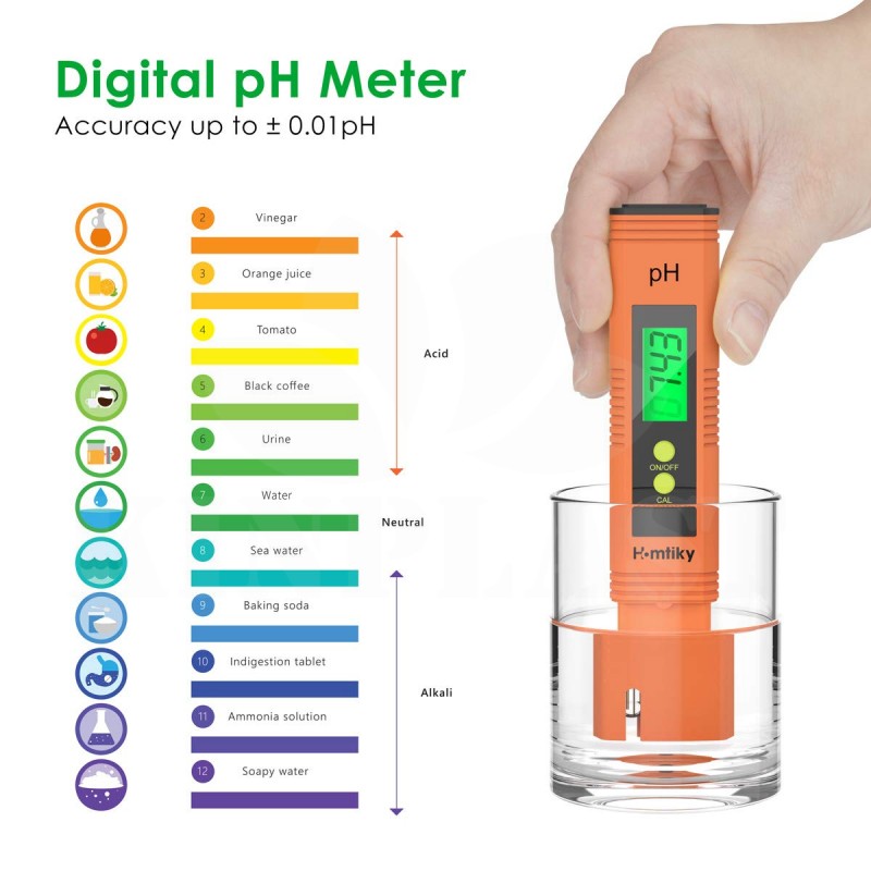 Měřič vodivosti vody, pH TDS EC PH metr + Teplota 4 v 1, kalibrační sada