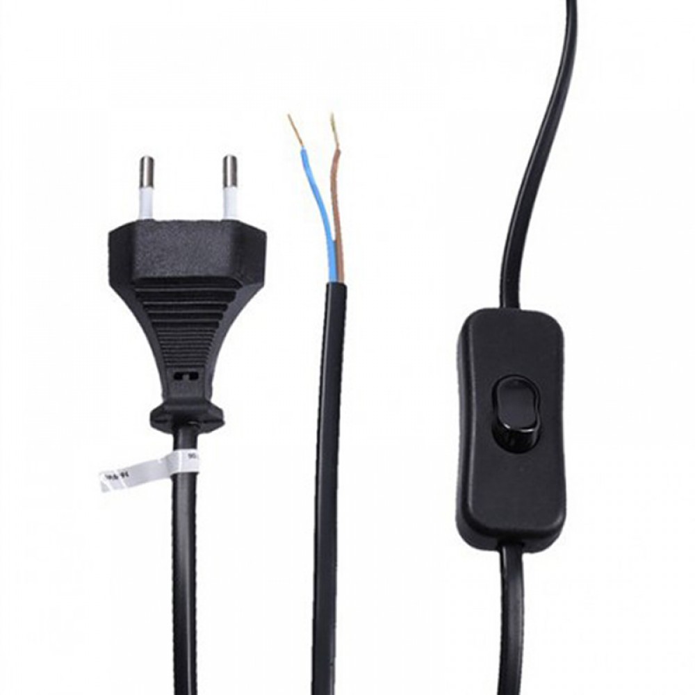 Flexo kabel s vypínačem 2m, 2x0,75 černá šňůra, PVC