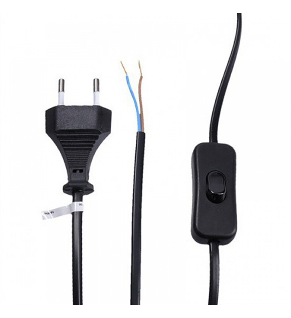 Flexo kabel s vypínačem 2m, 2x0,75 černá šňůra, PVC