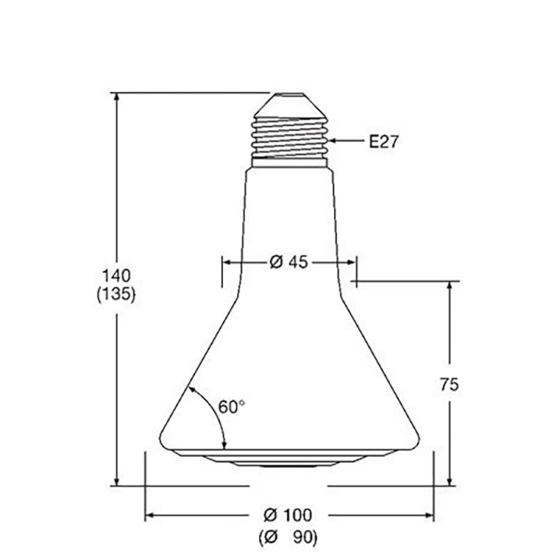 Keramická tepelná žárovka 60W, 230V/E27, topná lampa pro zvířata, kuřata, křepelky, plazi