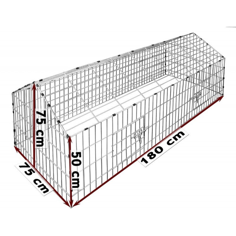 Výběh pro králíky, slepice a křepelky 180 x 90 x 75 cm s bezpečnou podhrabovou zábranou