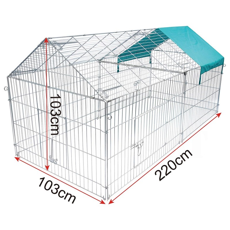 Výběh pro králíky, slepice a křepelky 220 x 103 x 103 cm, sedlová střecha, stínící plachta