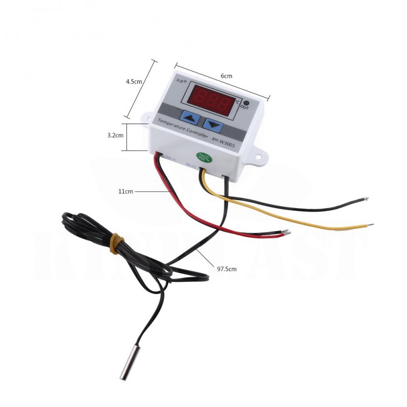 Digitální termostat XH-W3001 s externím senzorem -50~99°C, 230V, regulace až 3000W