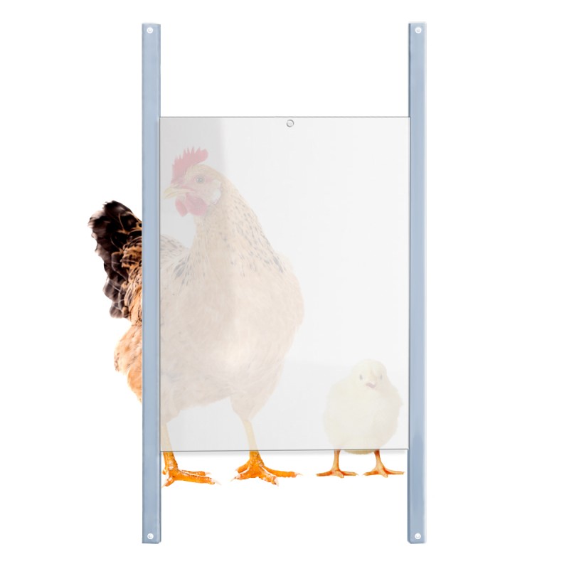 Dvířka pro otevírač kurníku, 25 x 33 cm, hliníkové ližiny a průhledná dvířka