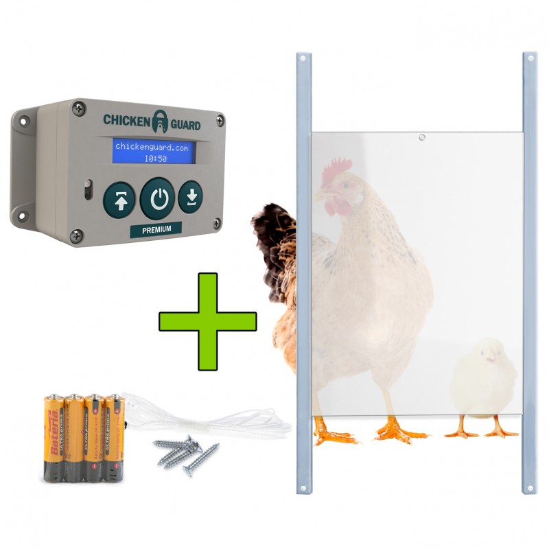 Otevírání a zavírání kurníku ChickenGuard Premium + zdarma dvířka