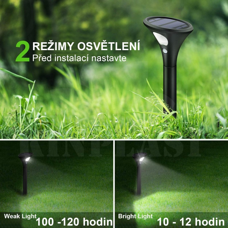 Zahradní solární lampa s detektorem pohybu, 2 kusy, 2 režimy, 2 W,1500 mAh