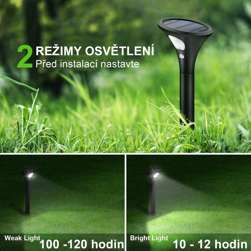 Zahradní solární lampa s detektorem pohybu, 4 kusy, 2 režimy, 2 W,1500 mAh