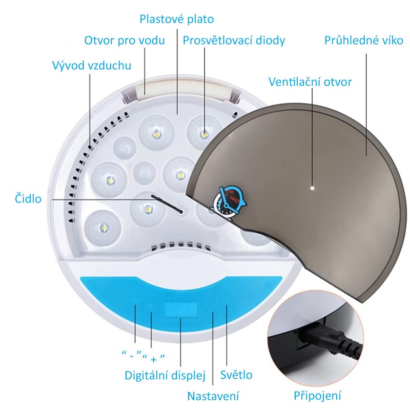 Líheň digitální Mini, inkubátor 9 vajec s LED automatickým měřením teploty