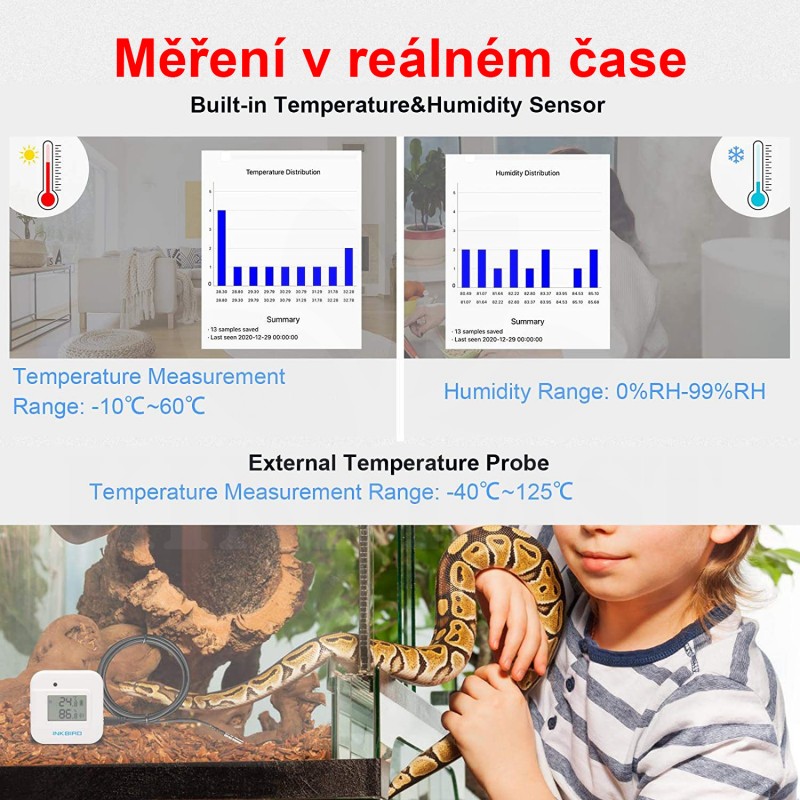 Digitální mini teploměr a vlhkoměr Inkbird IBS-TH2 PLUS Bluetooth s externí sondou