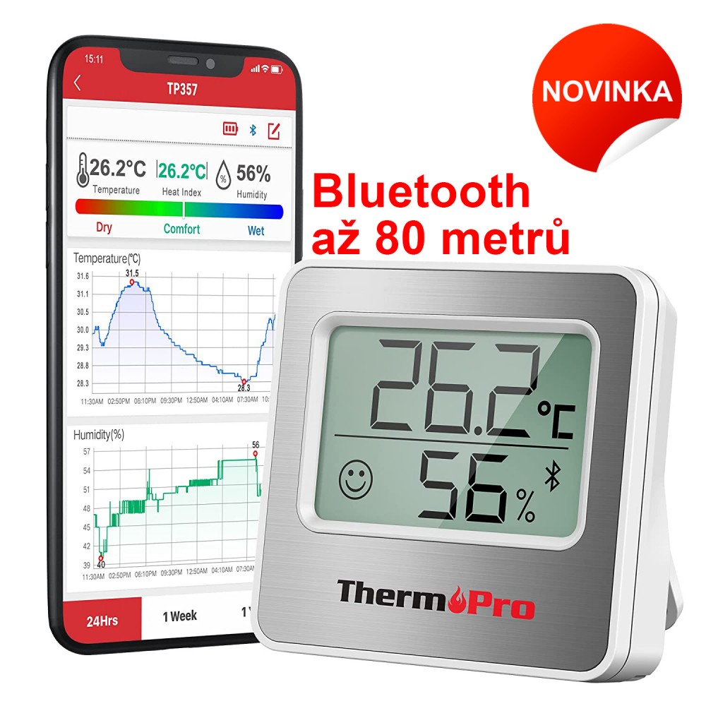 Digitální mini teploměr a vlhkoměr ThermoPro, bluetooth 80 m