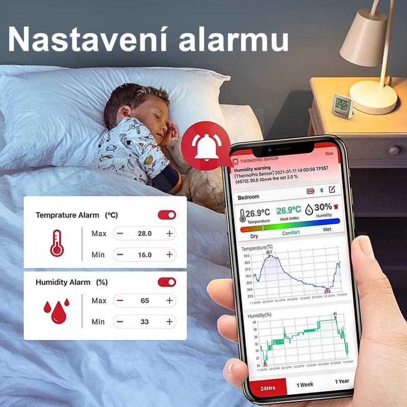 Digitální mini teploměr a vlhkoměr ThermoPro, bluetooth 80 m