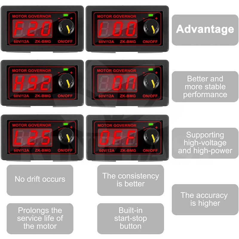 Digitální otáčkoměr ZK-BMG DC9-60V, 12A, 500W, plynulý regulátor otáček