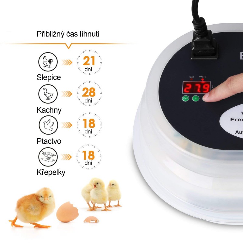 Líheň Mini digitální inkubátor na 12 vajec slepic, kachen, hus, krůt s regulací teploty 