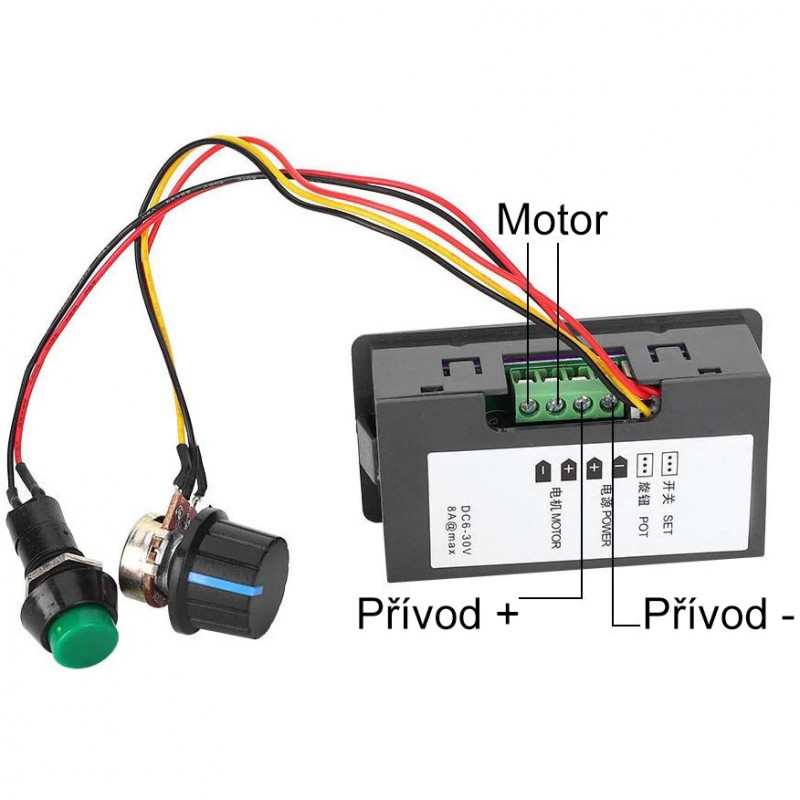 Digitální otáčkoměr DC6-30V, plynulý regulátor otáček s externím vypínačem
